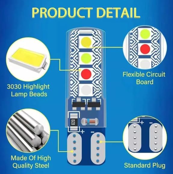 Car 10 Pcs Vehicle Parking T10 LED Light Bulb, 8 SMD Bright, Waterproof, Exterior Licence Plate Universal for all Motorcycles, Bikes, Cars, 5W 12V DC