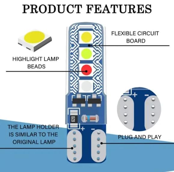 Car 10 Pcs Vehicle Parking T10 LED Light Bulb, 8 SMD Bright, Waterproof, Exterior Licence Plate Universal for all Motorcycles, Bikes, Cars, 5W 12V DC