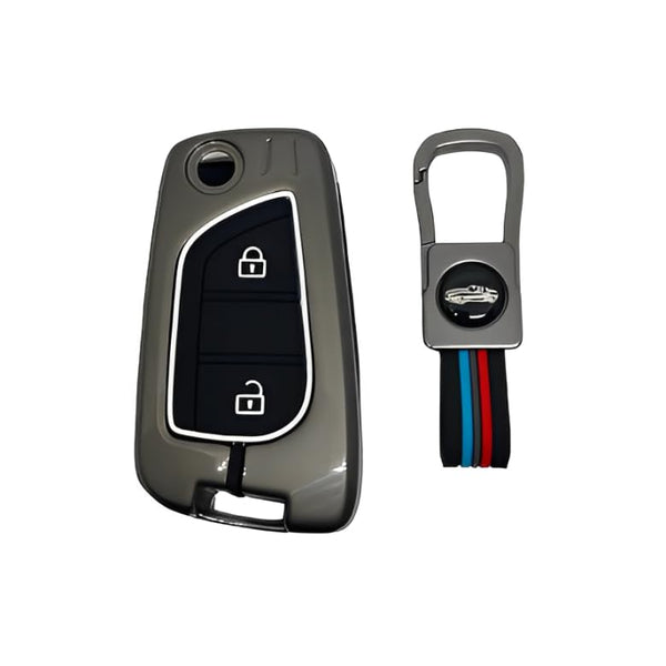 Car 2 Button Flip Smart key Metal Key Cover Shell With Keychain & Full Protection Compatible With Toyota Innova Crysta Corolla-Altis Camry HyCross Hilux