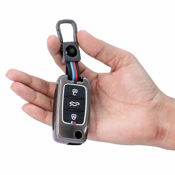 Car 3 Button Flip Key Metal Key Cover Compatible With Polo Vento Jetta Ameo Passat And Skoda Rapid Laura Superb Octavia Fabia Yeti