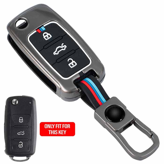 Car 3 Button Flip Key Metal Key Cover Compatible With Polo Vento Jetta Ameo Passat And Skoda Rapid Laura Superb Octavia Fabia Yeti