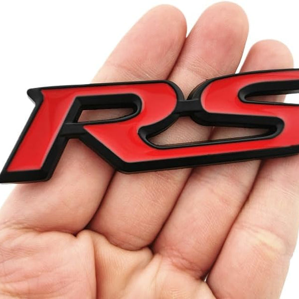 Car 3D Raised Letters RS Emblem Fender Metal Badge with Adhesive Backing Automotive Decoration
