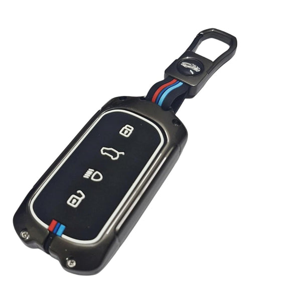 Car 4 Button Smart Key Metal Key Cover Shell With Keychain & Full Protection For TATA CURVV EV Electric