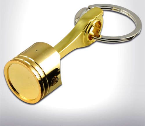 Car and Bike Racing Metal Keychain Engine Block Piston/ Rod Assembly Keyring (Golden)