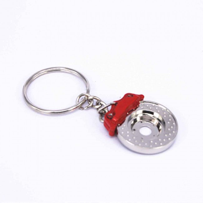 Car and Bike Racing Metal Spinning Disc Brake Shape Keychain (Red & Silver)