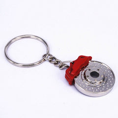 Car and Bike Racing Metal Spinning Disc Brake Shape Keychain (Red & Silver)