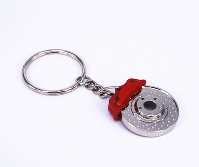 Car and Bike Racing Metal Spinning Disc Brake Shape Keychain (Red & Silver)
