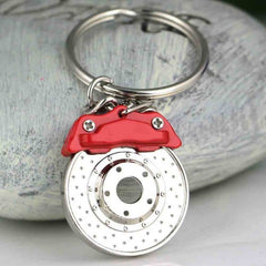 Car and Bike Racing Metal Spinning Disc Brake Shape Keychain (Red & Silver)
