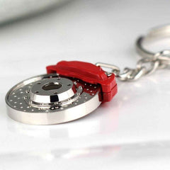 Car and Bike Racing Metal Spinning Disc Brake Shape Keychain (Red & Silver)