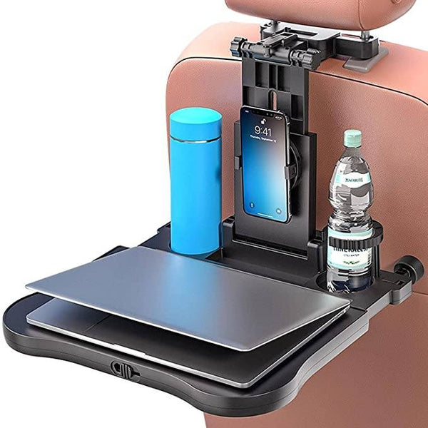 Car Back Seat Food | Dining Tray Portable Organizer & 360 Degree Rotating Phone/Tablet Holder Compatible with All Cars