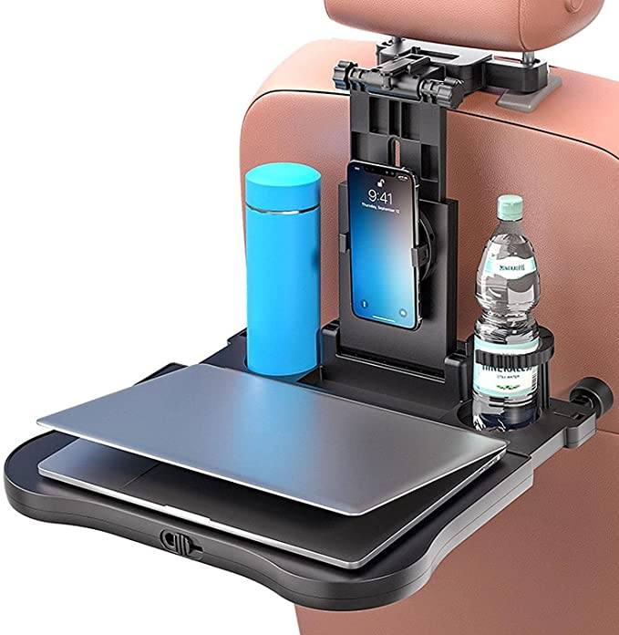 Car Back Seat Food | Dining Tray Portable Organizer & 360 Degree Rotating Phone/Tablet Holder Compatible with All Cars