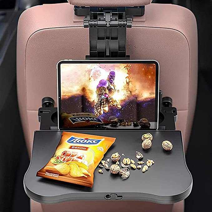 Car Back Seat Food | Dining Tray Portable Organizer & 360 Degree Rotating Phone/Tablet Holder Compatible with All Cars