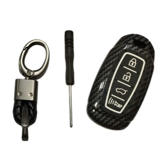 Car Carbon Black 4 Button Hard Shell Key Fob Cover for Hyundai Verna 2020 Smart Key Fob