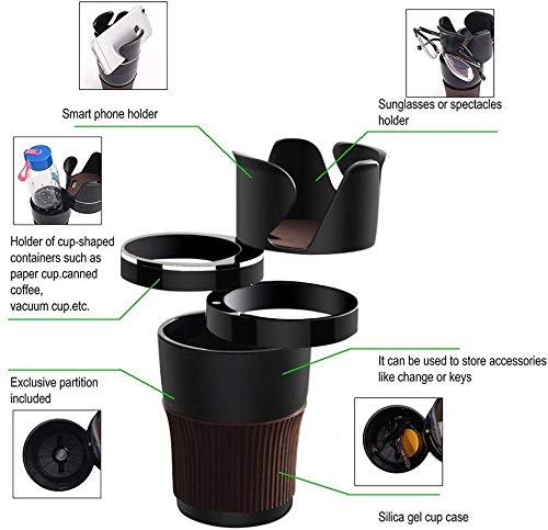 Car Cup Holder,Multi-Functional 5 in 1 Drink Holders 360Rotatable Vehicle Organizer for Sunglasses Drink Phone and Items Storage
