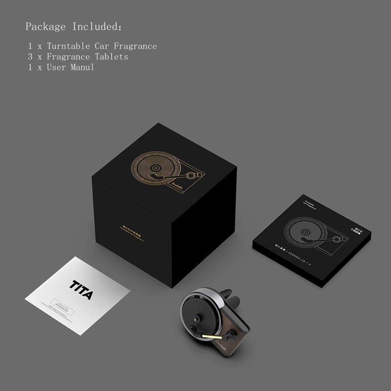 Car Fragrance Diffuser with Vent Clip in Retro Style Record-Player Design, Automotive Air Freshener Purifier Solid Perfume, 3 Aromatherapy Tablets Included