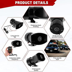 Car Jeep SUV 5 Tone Loud Hooter with Mic VIP Siren 100 watts with Mic Speaker kit