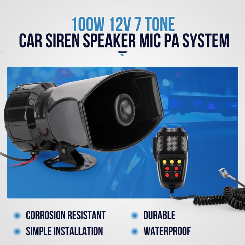 Car Jeep SUV 5 Tone Loud Hooter with Mic VIP Siren 100 watts with Mic Speaker kit