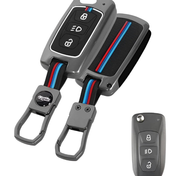 Car Metal 3 Button Flip Key Cover Compatible with Tata Tiago Nexon Altroz Safari Storme Zest Bolt Tigor Punch Hexa