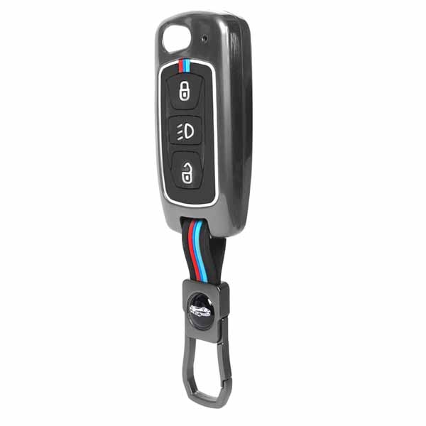 Car Metal 3 Button Flip Key Cover Compatible with Tata Tiago Nexon Altroz Safari Storme Zest Bolt Tigor Punch Hexa