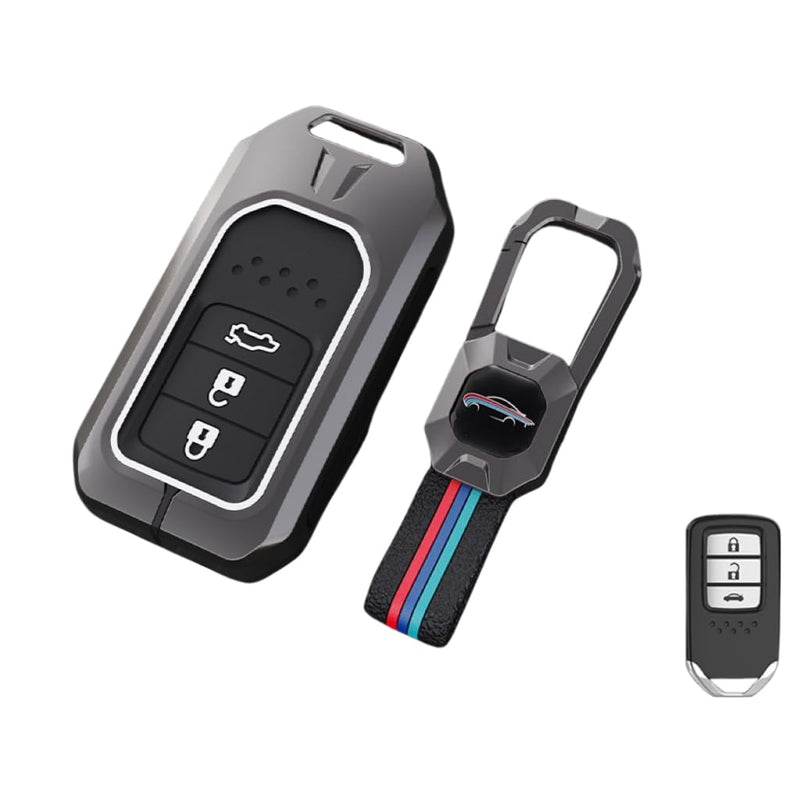 Car Metal 3 Button Smart Key Cover Compatible With Honda City, Civic, ,Elevate, Jazz, Amaze, CR-V, WR-V