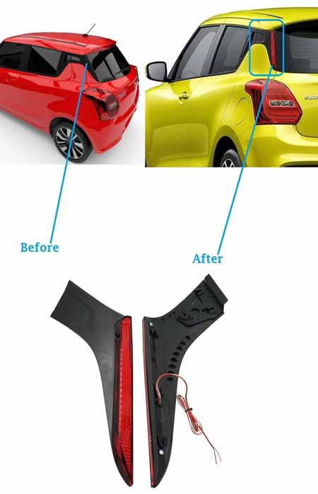 Car Rear LED DRL Reflector Pillar Light with Running Indiator for Swift 2018 Onwards (Set of 2 Pcs)