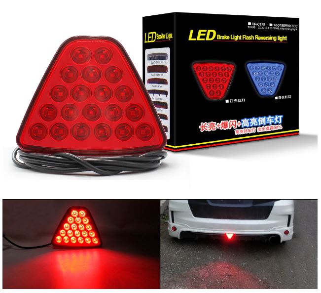 Car Warning Light LED Flash Strobe Lamps Motorcycle Tail Light Auto Brake Light Red Car-styling Triangle Reversing Lamp 20 LED