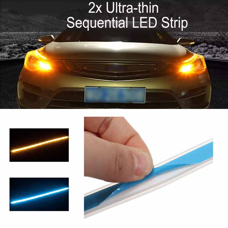 Car White Amber Stick-on Above Headlamp Flow LED Sequential Daytime Running Lights
