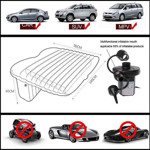 Light Grey Multifunctional Inflatable Car Bed Mattress with Two Air Pillows, Car Air Pump and Repair Kit