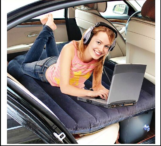 Beige Multifunctional Inflatable Car Bed Mattress with Two Air Pillows, Car Air Pump and Repair Kit