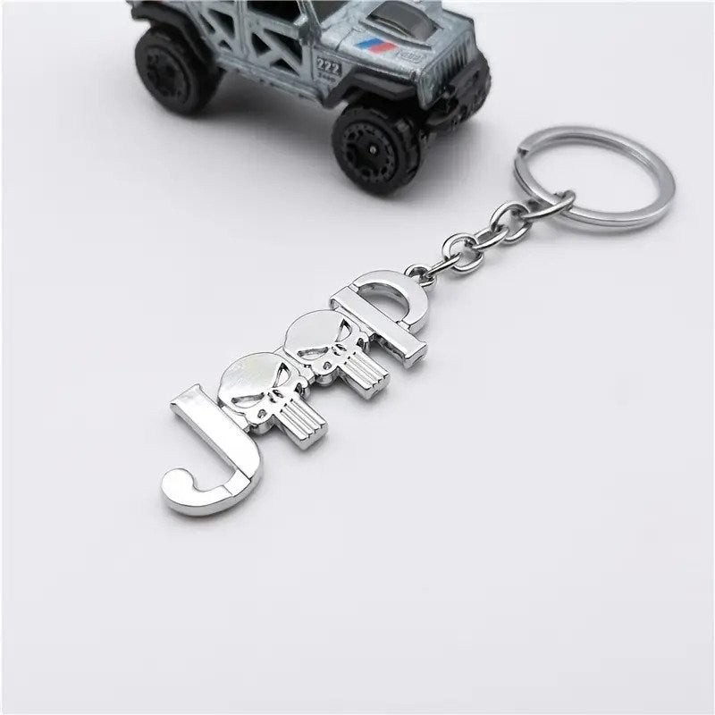 Chrome Silver JEEP 3D Logo Emblem Metal Keychain For Bikes And Cars