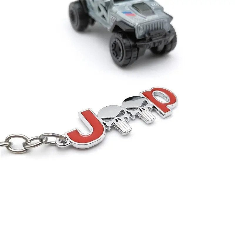 Chrome Silver Red JEEP 3D Logo Emblem Metal Keychain For Bikes And Cars