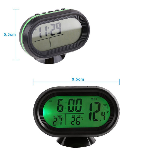 Indoor Outdoor Temperature Car Digital LCD monitor Thermometer Voltage Clock(Oval)