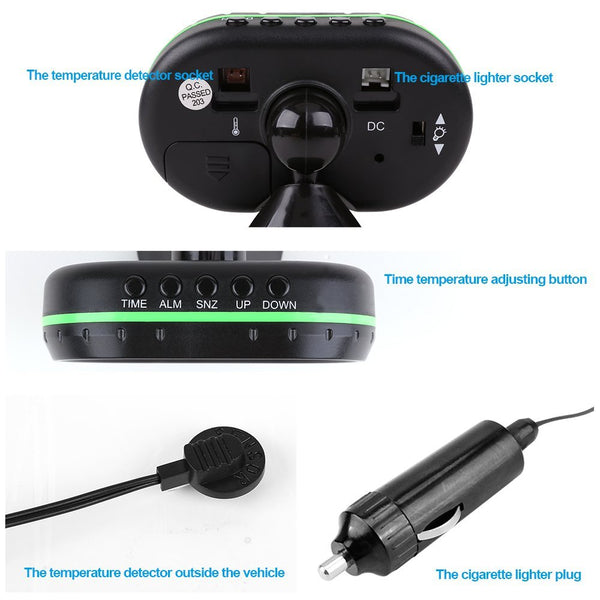 Indoor Outdoor Temperature Car Digital LCD monitor Thermometer Voltage Clock(Oval)