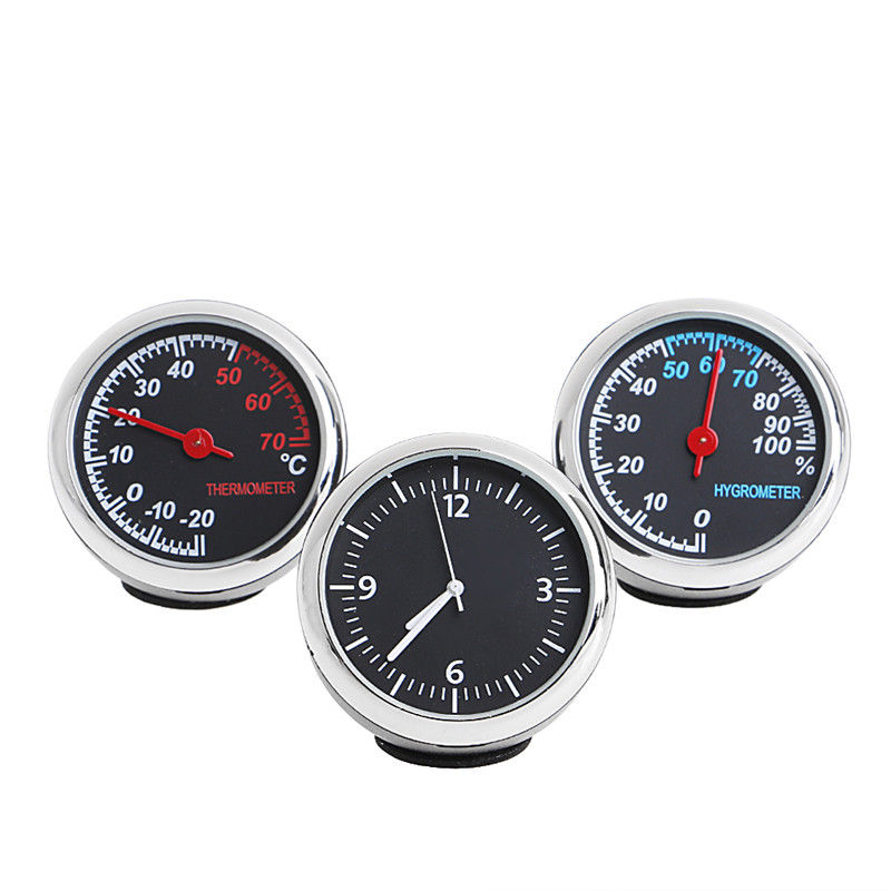3Pcs Car 4cm Quartz Time Clock, Temperature Thermometer, Hygrometer Moisture Meter