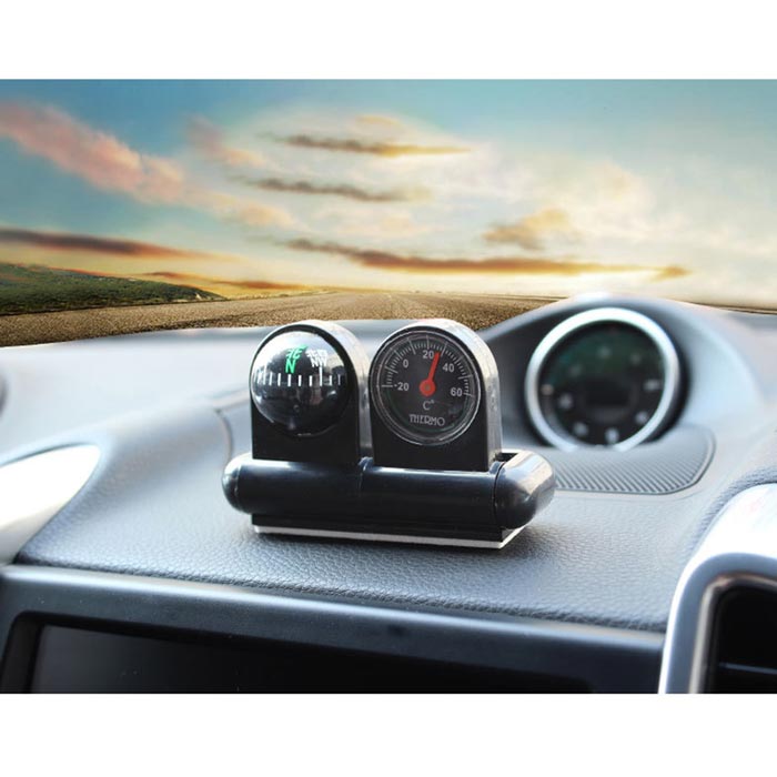 Car Adjustable Dashboard Compass Temperature Gauge with Adhesive Tape