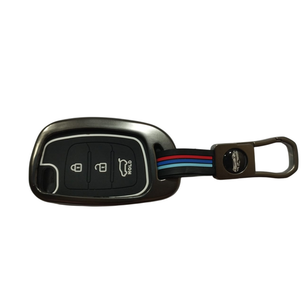 Metal Key Cover for Hyundai Grand i10 NIOS, Asta, Venue, i20, Aura, Exter, Creta, Elantra - 3 Button Flip Key