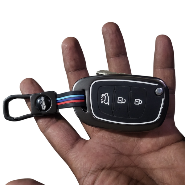 Metal Key Cover for Hyundai Grand i10 NIOS, Asta, Venue, i20, Aura, Exter, Creta, Elantra - 3 Button Flip Key