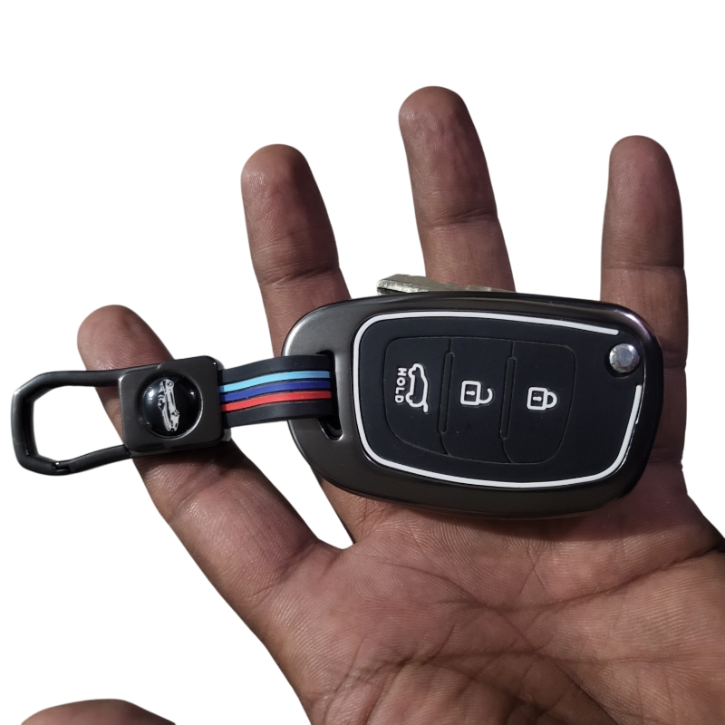 Metal Key Cover for Hyundai Grand i10 NIOS, Asta, Venue, i20, Aura, Exter, Creta, Elantra - 3 Button Flip Key