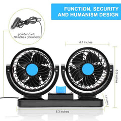 12V Fan Cooling Air Fan Powerful Dashboard Electric Car Multicolour Fan Low Noise 360 Degree Rotatable with 2 Speed Adjustable for Car
