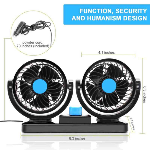 12V Fan Cooling Air Fan Powerful Dashboard Electric Car Multicolour Fan Low Noise 360 Degree Rotatable with 2 Speed Adjustable for Car