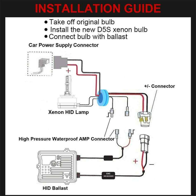 2Pcs D5S 35W 5500K Xenon HID Headlight Bulbs Car Driving Light Replacement Lamp
