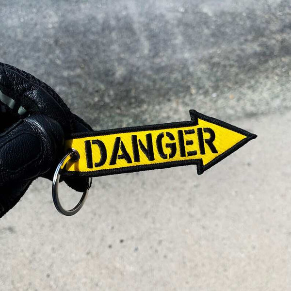 DANGER Car Bike Embroidered Fabric Tag Strap Keyring Key Holder