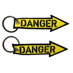 DANGER Car Bike Embroidered Fabric Tag Strap Keyring Key Holder