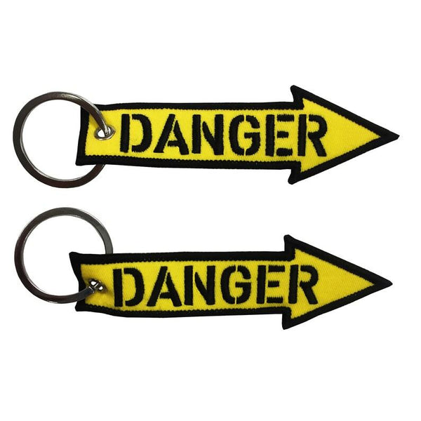 DANGER Car Bike Embroidered Fabric Tag Strap Keyring Key Holder