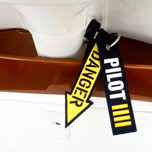 DANGER Car Bike Embroidered Fabric Tag Strap Keyring Key Holder