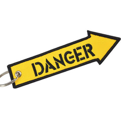 DANGER Car Bike Embroidered Fabric Tag Strap Keyring Key Holder