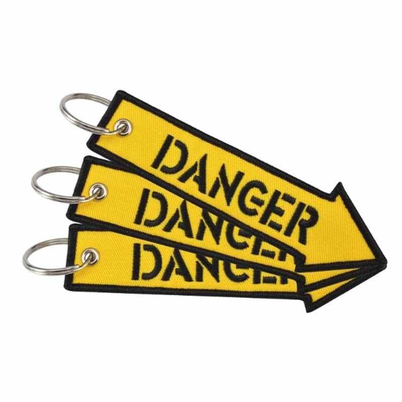 DANGER Car Bike Embroidered Fabric Tag Strap Keyring Key Holder