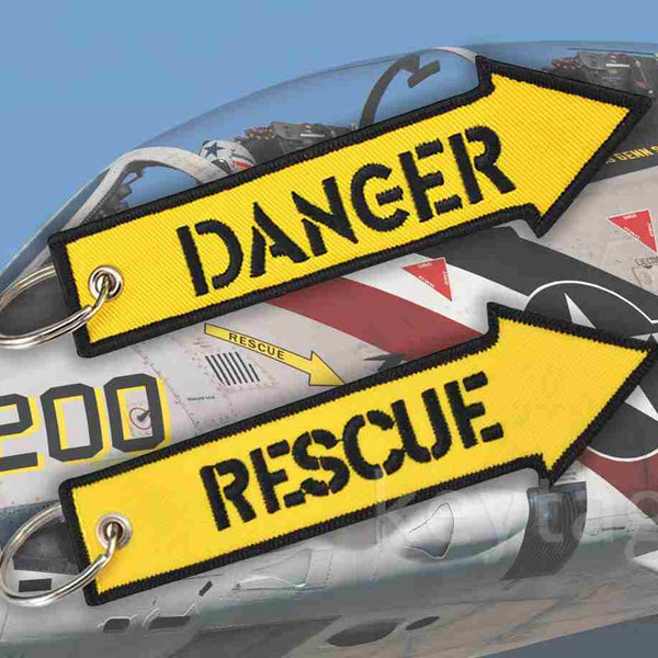 DANGER Car Bike Embroidered Fabric Tag Strap Keyring Key Holder