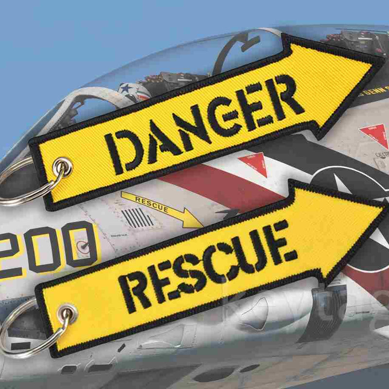 DANGER Car Bike Embroidered Fabric Tag Strap Keyring Key Holder