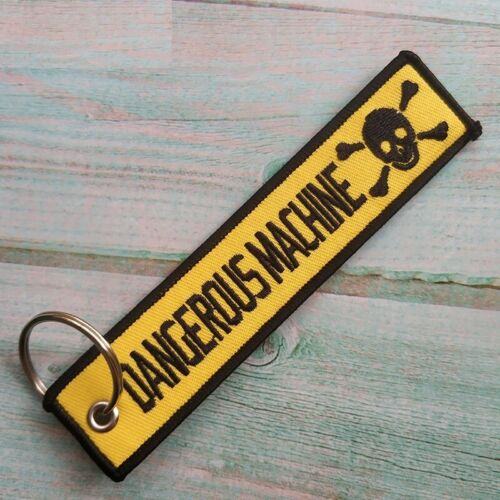 Dangerous Machine Car Bike Embroidered Fabric Tag Strap Keyring Key Holder